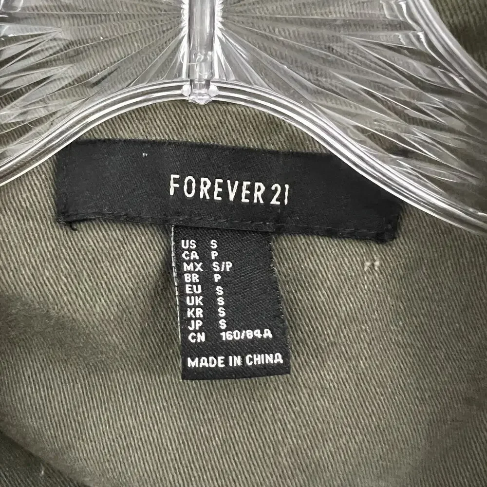 Forever 21 Jacket Womens Small Green Utility Brass Studs Military Army‎ Gorp Zip